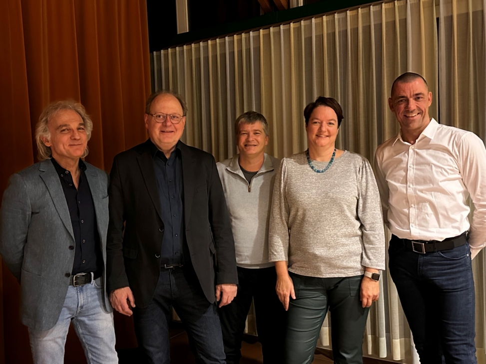 Gemeinderat 2024 (v.l.n.r. Marc Dincer, Daniel Baumann, David Jäggi, Nicole Marti und Martin Otti)